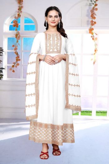 FASHIONABLE GEORGETTE ZARI EMBROIDERY WORK GOWN WITH DUPATTA WHITE