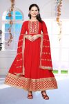 FASHIONABLE GEORGETTE ZARI EMBROIDERY WORK GOWN WITH DUPATTA RED
