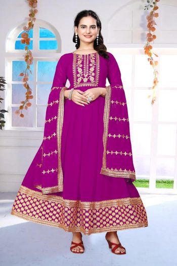 FASHIONABLE GEORGETTE ZARI EMBROIDERY WORK GOWN WITH DUPATTA MAGENTA