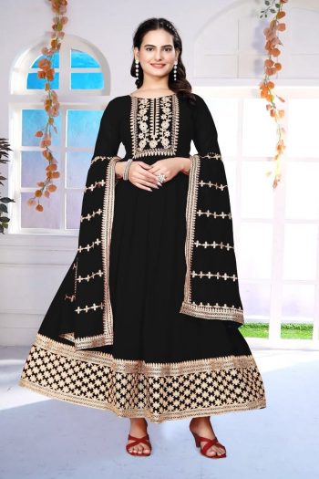 FASHIONABLE GEORGETTE ZARI EMBROIDERY WORK GOWN WITH DUPATTA BLACK