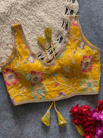 FASHIONABLE GOLDEN CRUSH EMBROIDERY MULTI WORK READY TO WEAR BLOUSE