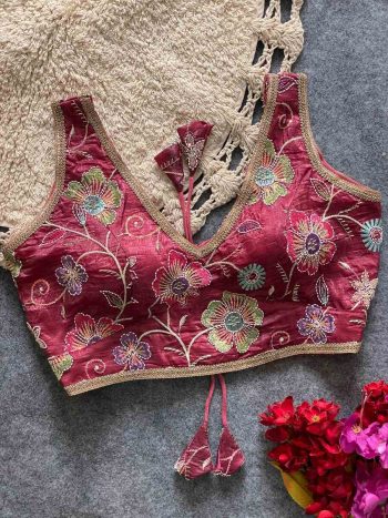 FASHIONABLE GOLDEN CRUSH EMBROIDERY MULTI WORK READY TO WEAR BLOUSE