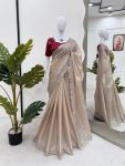 FASHIONABLE JIMMY CHOO THREAD SEQUENCE WORK SAREE WITH UNSTITCHED BLOUSE CREAM