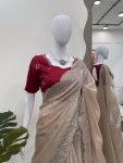 FASHIONABLE JIMMY CHOO THREAD SEQUENCE WORK SAREE WITH UNSTITCHED BLOUSE PARTY WEAR WHOLESALE PRICE ETHNIC GARMENT (3)