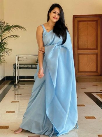 FASHIONABLE LICHI SILK JACQUARD WEAVING WORK SAREE WITH UNSTITCHED BLOUSE  SKY