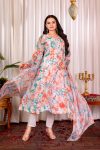 FASHIONABLE ORGANZA DIGITAL PRINTED FLAIRED GOWN BOTTOM WITH DUPATTA PARTY WEAR WHOLESALE PRICE ETHNIC GARMENT (9)