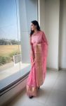 FASHIONABLE ORGANZA HANDCRAFTED MULTI THREAD ZARI WORK SAREE WITH UNSTITCHED BLOUSE PARTY WEAR WHOLESALE PRICE ETHNIC GARMENT (1)