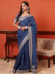 FASHIONABLE ORGANZA SILVER CODING SEQUENCE WORK SAREE WITH UNSTITCHED BLOUSE BLUE