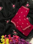 FASHIONABLE ORGANZA THREAD MOTI ARC BORDER SAREE WITH VELVET HEAVY WMOTI WORK STITCHED BLOUSE PARTY WEAR WHOLESALE PRICE ETHNIC GARMENT (10)