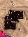 FASHIONABLE ORGANZA THREAD MOTI ARC BORDER SAREE WITH VELVET HEAVY WMOTI WORK STITCHED BLOUSE PARTY WEAR WHOLESALE PRICE ETHNIC GARMENT (3)