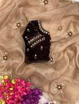 FASHIONABLE ORGANZA THREAD MOTI ARC BORDER SAREE WITH VELVET HEAVY WMOTI WORK STITCHED BLOUSE PARTY WEAR WHOLESALE PRICE ETHNIC GARMENT (3)