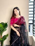 FASHIONABLE ORGANZA THREAD MOTI ARC BORDER SAREE WITH VELVET HEAVY WMOTI WORK STITCHED BLOUSE PARTY WEAR WHOLESALE PRICE ETHNIC GARMENT (10)