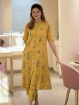 FASHIONABLE RAYON DIGITAL PRINTED CO-ORD SET YELLOW