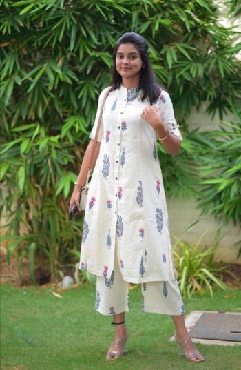 FASHIONABLE RAYON DIGITAL PRINTED CO-ORD SET WHITE