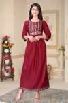 FASHIONABLE RAYON FOIL PRINTED LONG KURTI MAROON