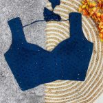 FASHIONABLE RAYON THREAD SEQUENCE WORK READY TO WEAR STITCHED BLOUSE  BLUE