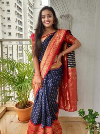 FASHIONABLE SOFT LICHI SILK JACQUARD WORK SAREE WITH UNSTITCHED BLOUSE BLUE