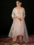 FASHIONABLE SOFT SILK DIGITAL PRINT WITH  HAND EMBROIDERY WORK TOP BOTTOM WITH DUPATTA PEACH