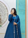 FASHIONABLE SOFT SPACE SILK SWAROVSKI DIAMOND WORK GOWN WITH DUPATTA PARTY WEAR WHOLESALE PRICE ETHNIC GARMENT (1)