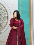 FASHIONABLE SOFT SPACE SILK SWAROVSKI DIAMOND WORK GOWN WITH DUPATTA PARTY WEAR WHOLESALE PRICE ETHNIC GARMENT (6)