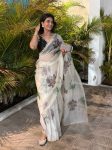 FASHIONABLE TABBY ORGANZA DIGITAL PRINTED HANDWORK SAREE WITH UNSTITCHED BLOUSE PARTY WEAR WHOLESALE PRICE ETHNIC GARMENT (3)