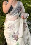 FASHIONABLE TABBY ORGANZA DIGITAL PRINTED HANDWORK SAREE WITH UNSTITCHED BLOUSE PARTY WEAR WHOLESALE PRICE ETHNIC GARMENT (3)
