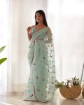 GEORGEOUS KHADI ORGANZA SILK EMBROIDERY WORK SAREE WITH UNSTITCHED BLOUSE PARTY WEAR WHOLESALE PRICE ETHNICGARMENT (6)