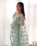 GEORGEOUS KHADI ORGANZA SILK EMBROIDERY WORK SAREE WITH UNSTITCHED BLOUSE PARTY WEAR WHOLESALE PRICE ETHNICGARMENT (6)