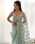 GEORGEOUS KHADI ORGANZA SILK EMBROIDERY WORK SAREE WITH UNSTITCHED BLOUSE PARTY WEAR WHOLESALE PRICE ETHNICGARMENT (6)