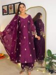 LATEST CHANDERI SILK EMBROIDERY THREAD WORK TOP BOTTOM WITH DUPATTA WINE