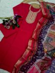 LATEST CHANDERI SILK SEQUENCE CODING EMBROIDERY WORK TOP BOTTOM WITH DUPATTA FESTIVE WEAR WHOLESALE PRICE ETHNIC GARMENT (3)