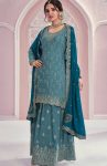 LATEST CHINON EMBROIDERY WORK TOP PALAZZO WITH DUPATTA TEAL