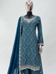 LATEST CHINON EMBROIDERY WORK TOP PALAZZO WITH DUPATTA FESTIVE WEAR WHOLESALE PRICE ETHNIC GARMENT (4)