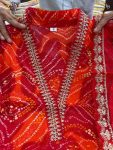 LATEST COTTON BANDHANI PRINT EMBROIDERY LACE WORK TOP BOTTOM WITH DUPATTA PARTY WEAR WHOLESALE PRICE ETHNIC GARMENT (3)
