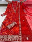 LATEST COTTON BANDHANI PRINT EMBROIDERY LACE WORK TOP BOTTOM WITH DUPATTA PARTY WEAR WHOLESALE PRICE ETHNIC GARMENT (3)