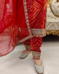 LATEST COTTON BANDHANI PRINT EMBROIDERY LACE WORK TOP BOTTOM WITH DUPATTA PARTY WEAR WHOLESALE PRICE ETHNIC GARMENT (3)