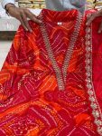 LATEST COTTON BANDHANI PRINT EMBROIDERY LACE WORK TOP BOTTOM WITH DUPATTA PARTY WEAR WHOLESALE PRICE ETHNIC GARMENT (3)