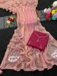 LATEST FANDY SATIN SILK HAND WORK SAREE WITH UNSTITCHED BLOUSE PARTY WEAR WHOLESALE PRICE ETHNIC GARMENT (3)