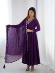 LATEST GEORGETTE EMBROIDERY BEADS JARI WORK ANARKALI GOWN BOTTOM WITH DUPATTA PURPLE