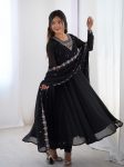 LATEST GEORGETTE EMBROIDERY BEADS JARI WORK ANARKALI GOWN BOTTOM WITH DUPATTA BLACK
