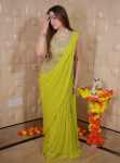LATEST GEORGETTE EMBROIDERY SEQUENCE LACE WORK LEHENGA SAREE WITH STITCHED BLOUSE LEMON