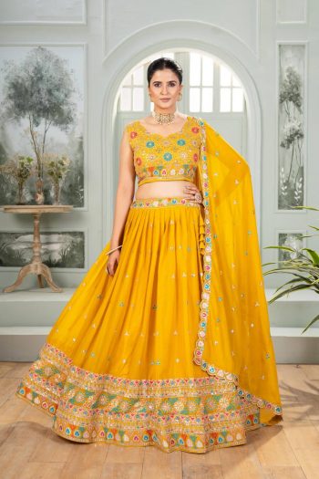 LATEST GEORGETTE EMBROIDERY SEQUENCE WORK LEHENGA CHOLI WITH DUPATTA YELLOW