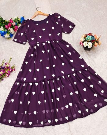 LATEST GEORGETTE EMBROIDERY WHITE HEART DESIGN ONE PIECE WINE