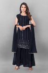 LATEST GEORGETTE EMBROIDERY WORK TOP SHARARA WITH DUPATTA  NAVY BLUE