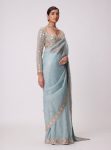 LATEST GEORGETTE SEQUENCE CODING WORK SAREE WITH UNSTITCHED BLOUSE SKY