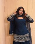 LATEST GEORGETTE SEQUENCE ZARI EMBROIDERY TOP RUFFLED SHARARA WITH DUPATTA PARTY WEAR WHOLESALE PRICE ETHNIC GARMENT (15)