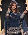 LATEST GEORGETTE SEQUENCE ZARI EMBROIDERY TOP RUFFLED SHARARA WITH DUPATTA PARTY WEAR WHOLESALE PRICE ETHNIC GARMENT (15)