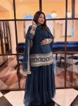 LATEST GEORGETTE SEQUENCE ZARI EMBROIDERY TOP RUFFLED SHARARA WITH DUPATTA BLUE