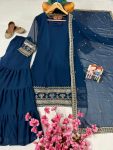 LATEST GEORGETTE SEQUENCE ZARI EMBROIDERY TOP RUFFLED SHARARA WITH DUPATTA PARTY WEAR WHOLESALE PRICE ETHNIC GARMENT (15)