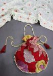 LATEST GEORGETTE SILK EMBROIDERY WITH SEQUENCE WORK AND MOTI LACE BORDER WORK WITH DORI BATWA RED